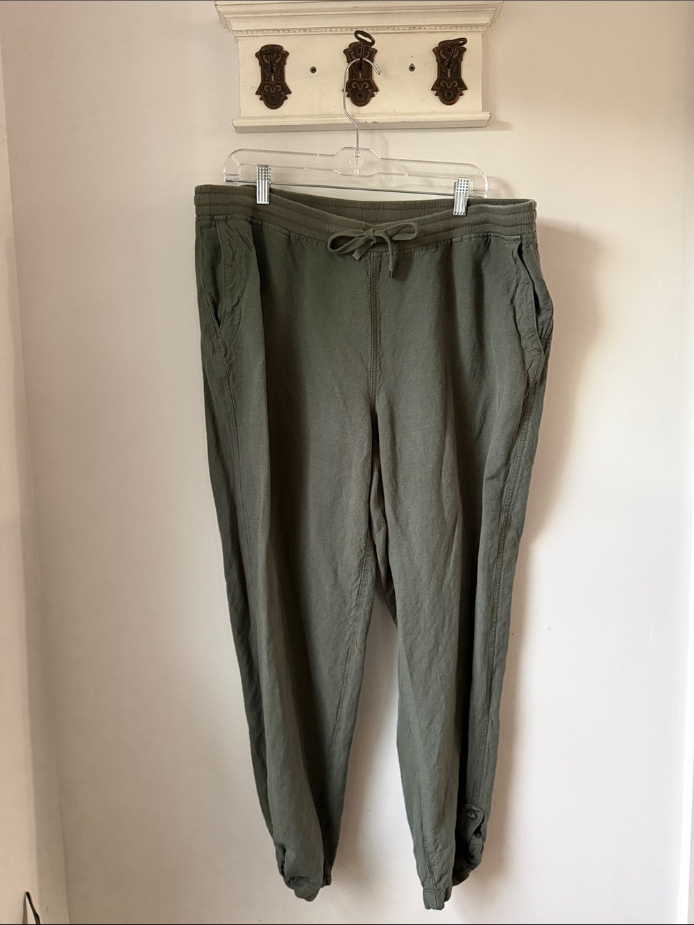 J. Jill Olive Green Drawstring Joggers Linen Blend Pants High rise Pull on